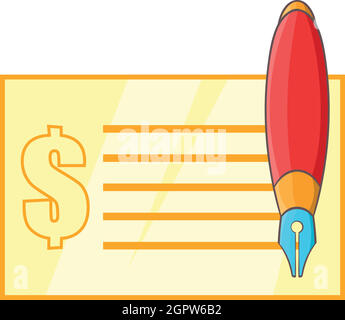 Check and pen icon in cartoon style Stock Vector