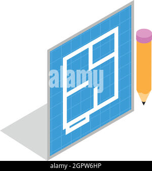 Flat project and pencil icon, isometric 3d style Stock Vector