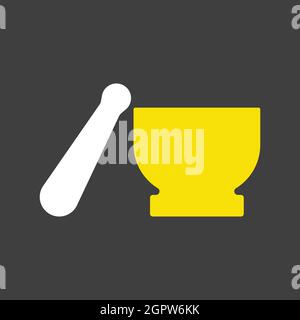 Mortar and Pestle vector glyph icon. Kitchen appliance. Graph symbol for cooking web site design, logo, app, UI Stock Vector
