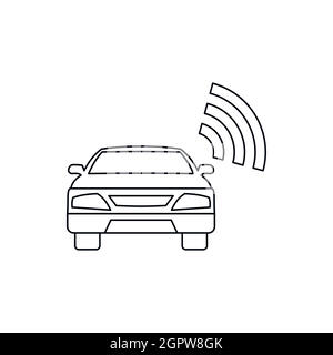 Car with wifi sign icon, outline style Stock Vector