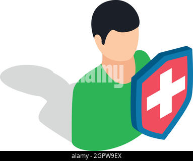 Male and shield icon, isometric 3d style Stock Vector