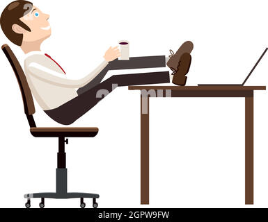 Man sitting with feet on table icon, cartoon style Stock Vector