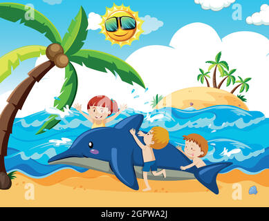 Summer Holiday with Dolphins Play Ball Beach Stock Vector - Illustration of  funny, decor: 27288586