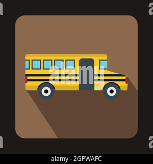 School yellow bus icon, flat style Stock Vector