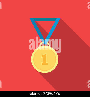 Gold medal icon in flat style isolated on white background. Vector ...