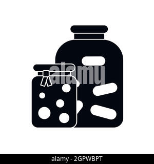 Jars with pickled vegetables and jam icon Stock Vector