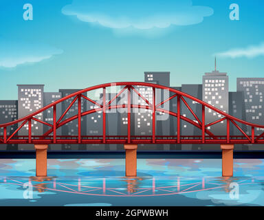 City view with bridge over the river Stock Vector