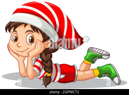 Cute girl in christmas costume cartoon character Stock Vector