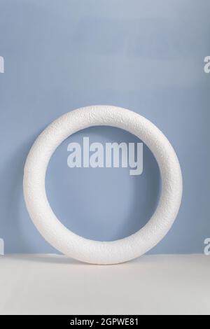 empty circle frame for object presentation or text against light blue background Stock Photo