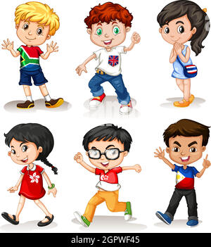 Boys and girls from different countries Stock Vector