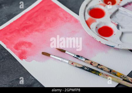 Artist props collection on table Stock Photo