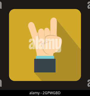 Rock and Roll hand sign icon, flat style Stock Vector