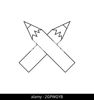 Two crossed pencils icon, outline style Stock Vector