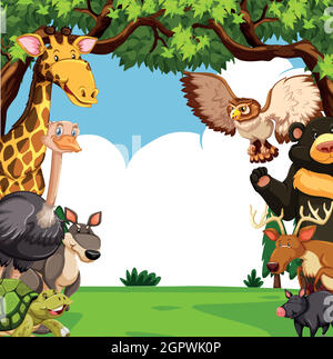 Scene with many animals in forest Stock Vector