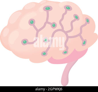 Sensors on human brain icon, cartoon style Stock Vector