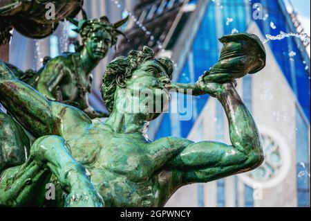 Detail of the largest and most magnificent fountain in Leipzig (German: Mendebrunnen) with 'Triton' (Jacob Ungerer, 1840-1920) Stock Photo
