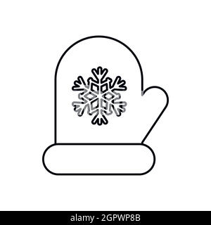 Mitten with white snowflake icon, outline style Stock Vector