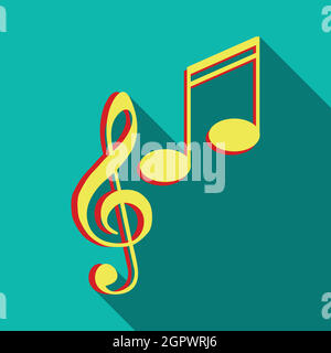 Music key and notes icon, flat style Stock Vector