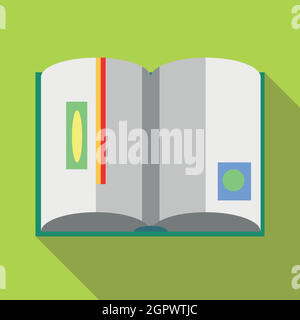 Open book with red bookmark icon, flat style Stock Vector