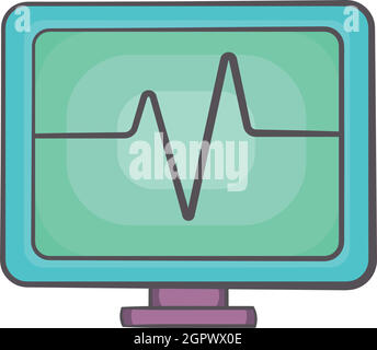 Electrocardiogram monitor icon in cartoon style Stock Vector