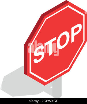 Red traffic stop sign icon, isometric 3d style Stock Vector