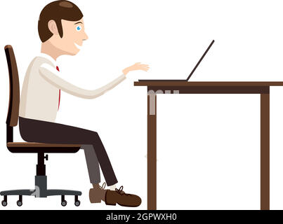 Businessman working on laptop icon, cartoon style Stock Vector