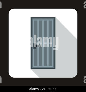 Grey steel door icon, flat style Stock Vector