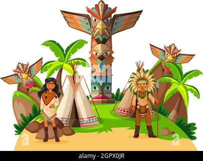 Two native american indians at the camp Stock Vector