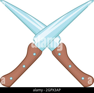 Crossed kitchen knifes icon, cartoon style Stock Vector