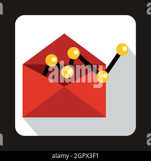 Red envellope with graph icon in flat style Stock Vector