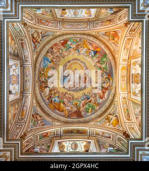 ROME, ITALY - AUGUST 30, 2021: The cupola of Cappella Salviati with the fresco of Jesus in the Glory in the church Chiesa di San Gregorio al Cielo Stock Photo