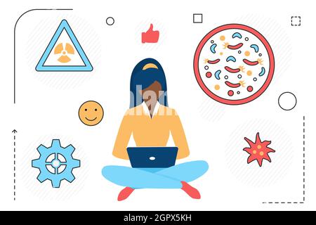 Biotechnology innovation research, modern healthcare medicine concept flat line vector illustration Stock Vector