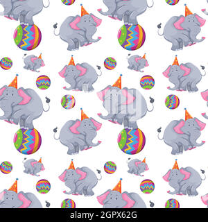 Seamless with elephants on ball Stock Vector