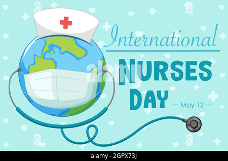 Happy international nurses day font with the earth wearing mask Stock Vector