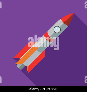 Space shuttle rocket launch icon, flat style Stock Vector