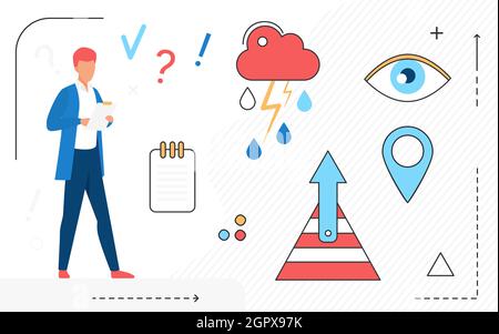 Businessman working on creative business idea vector illustration. Cartoon problem solving solution, vision concept isolated on white Stock Vector