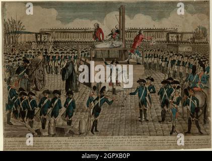 The Execution of Marie Antoinette on the Place de la Revolution on October 16, 1793, c. 1793. Found in the Collection of the Biblioth&#xe8;que Nationale de France. Stock Photo