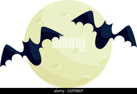 Full moon and bats icon, cartoon style Stock Vector