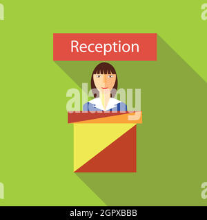 Reception in hotel icon, flat style Stock Vector