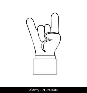 Rock and Roll hand sign icon, outline style Stock Vector