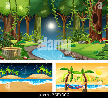 Set of different nature horizontal scenes Stock Vector