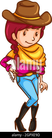 A simple coloured sketch of a cowgirl Stock Vector