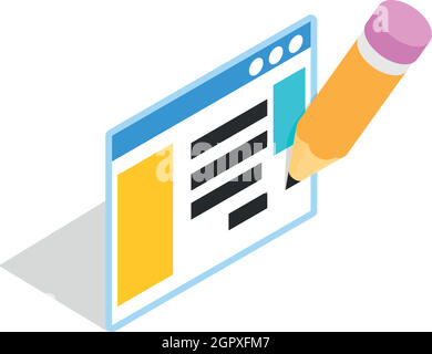 Document with pencil icon, isometric 3d style Stock Vector