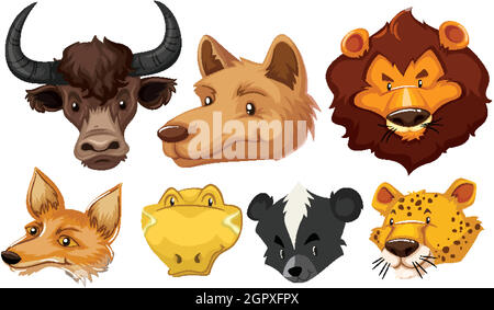 Set of various animal head Stock Vector