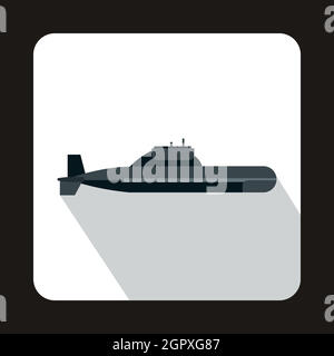 Military submarine icon, flat style Stock Vector