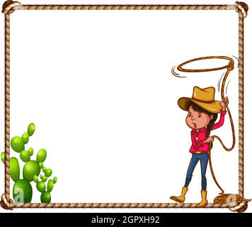 Frame from rope with cowboy boots and hat Vector Image