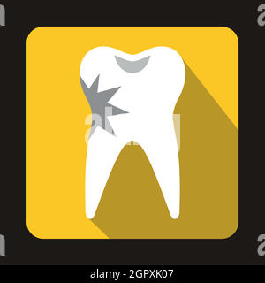 Cracked tooth icon in flat style Stock Vector