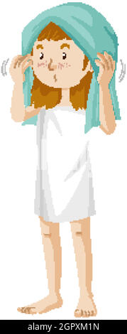 Girl wearing towel after shower cartoon isolated Stock Vector