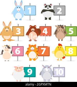 Many animals and numbers one to ten Stock Vector