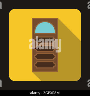 Wooden door with an arched glass icon Stock Vector